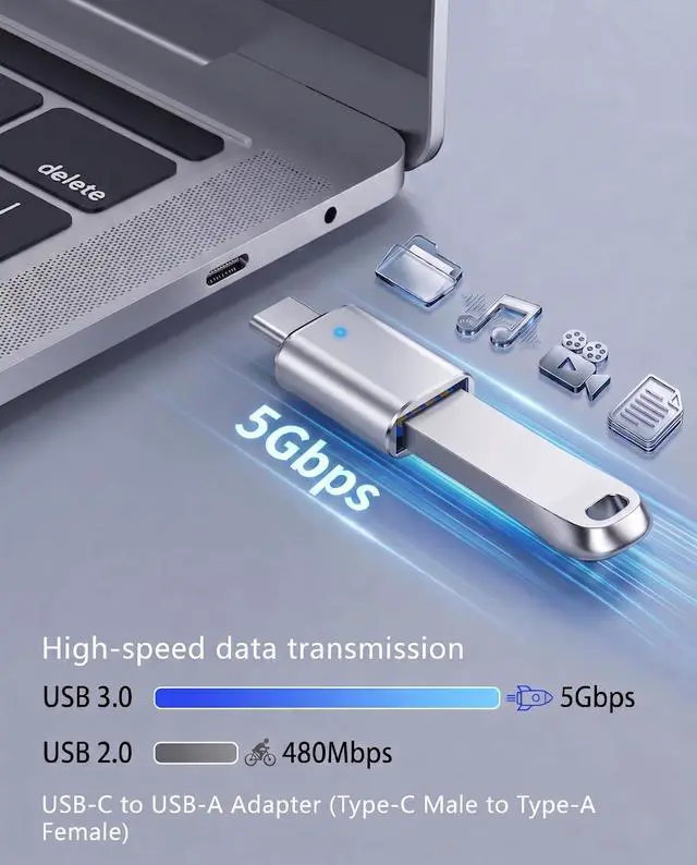 Alt view image 2 of 7 - 3-Pack USB C to USB 3.0 Adapter, Aluminum OTG Converter 5Gbps