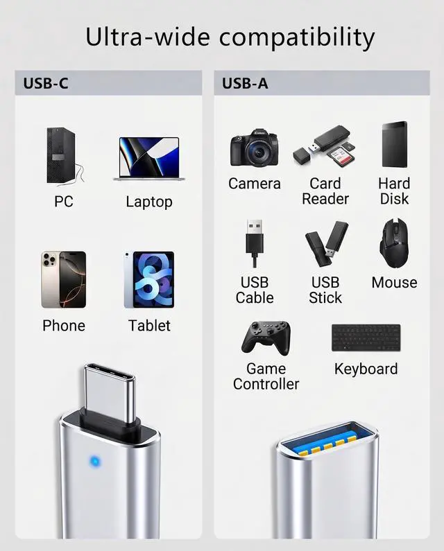 Alt view image 4 of 7 - 3-Pack USB C to USB 3.0 Adapter, Aluminum OTG Converter 5Gbps