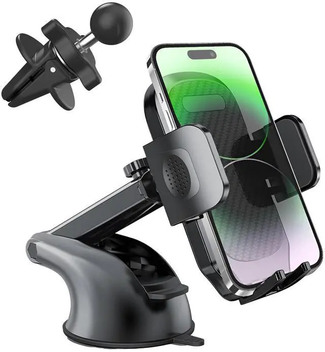 Main image of Car Phone Holder, 360-Degree Rotation Vehicle Dashboard Windshield Vent Cell Phone Mounted Holders, Auto Air Vent Smartphone Stand, Universal for SUV Automobile Truck (Carbon Fibre Black)