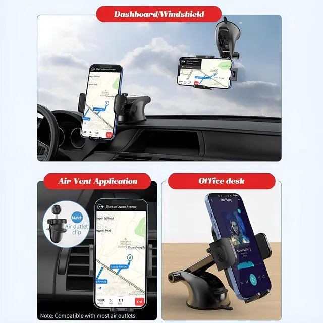 Alt view image 4 of 6 - Car Phone Holder, 360-Degree Rotation Vehicle Dashboard Windshield Vent Cell Phone Mounted Holders, Auto Air Vent Smartphone Stand, Universal for SUV Automobile Truck (Carbon Fibre Black)