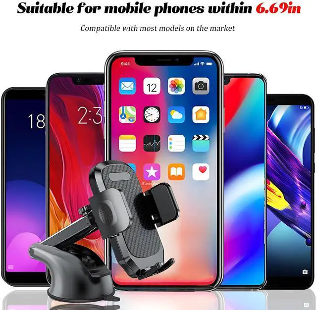 Alt view image 6 of 6 - Car Phone Holder, 360-Degree Rotation Vehicle Dashboard Windshield Vent Cell Phone Mounted Holders, Auto Air Vent Smartphone Stand, Universal for SUV Automobile Truck (Carbon Fibre Black)