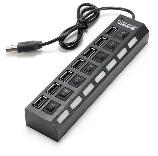 Main image of 7-Port USB Hub with ON/Off Switch, Black