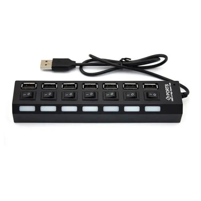 Alt view image 4 of 6 - 7-Port USB Hub with ON/Off Switch, Black