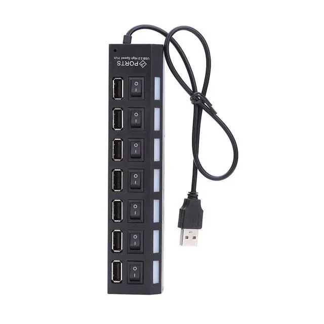 Alt view image 6 of 6 - 7-Port USB Hub with ON/Off Switch, Black