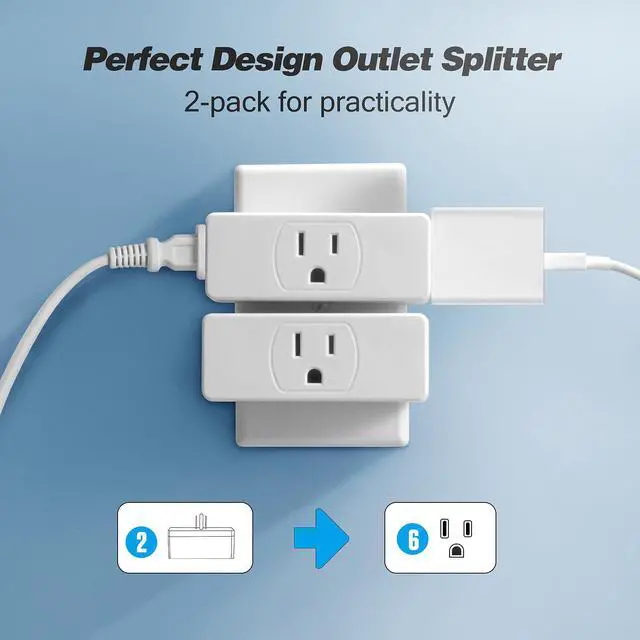 Alt view image 2 of 7 - Multi Plug Wall Outlet 2pack Multiple Outlet Splitter Multi Outlet Extender