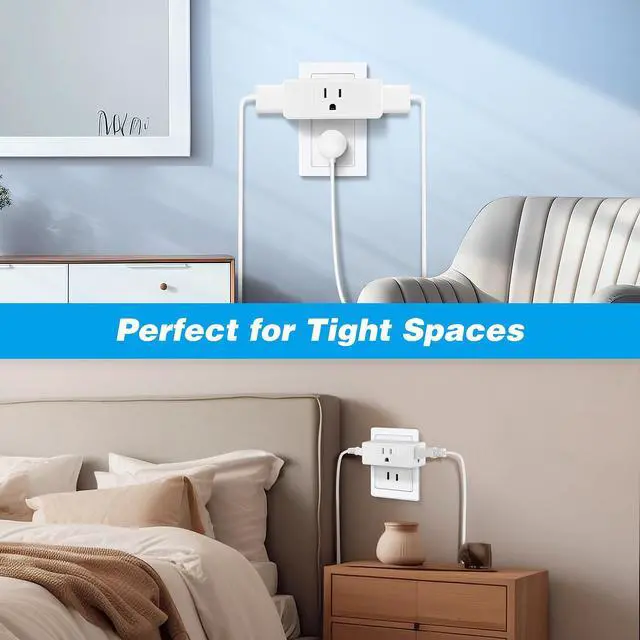 Alt view image 4 of 7 - Multi Plug Wall Outlet 2pack Multiple Outlet Splitter Multi Outlet Extender