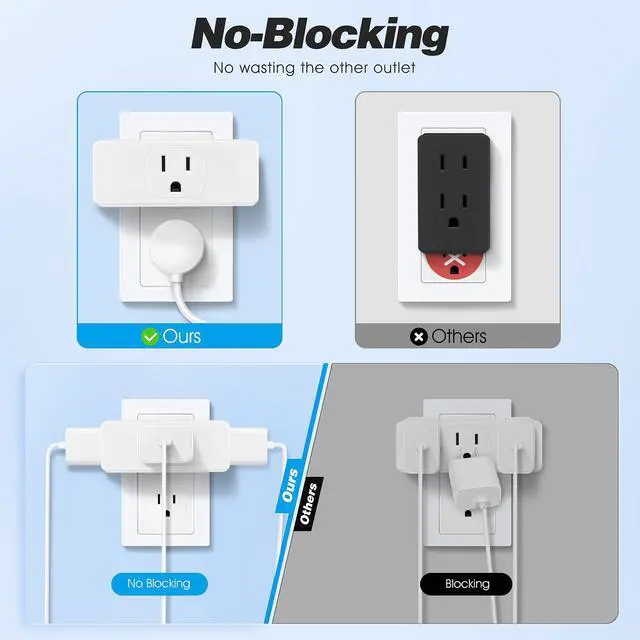 Alt view image 6 of 7 - Multi Plug Wall Outlet 2pack Multiple Outlet Splitter Multi Outlet Extender