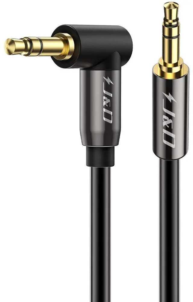 Main image of 3.5mm Stereo Audio Aux Jack to Jack Gold Plated Cable 90 Degree Right Angle Compatible for iPhone, Galaxy, Speakers or All Other Devices, 12 Feet