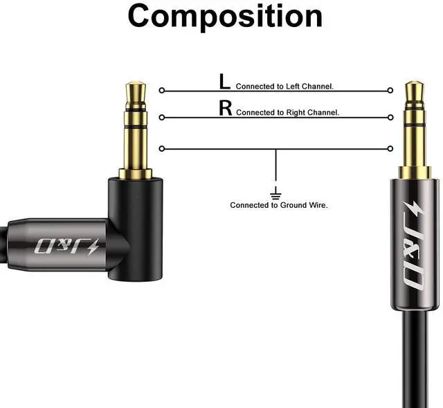 Alt view image 3 of 7 - 3.5mm Stereo Audio Aux Jack to Jack Gold Plated Cable 90 Degree Right Angle Compatible for iPhone, Galaxy, Speakers or All Other Devices, 12 Feet
