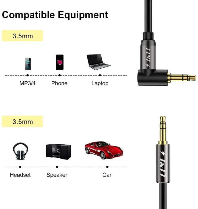 Alt view image 4 of 7 - 3.5mm Stereo Audio Aux Jack to Jack Gold Plated Cable 90 Degree Right Angle Compatible for iPhone, Galaxy, Speakers or All Other Devices, 12 Feet
