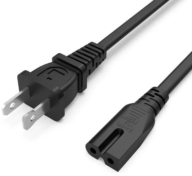 Main image of 2 Prong AC Power Cord Cable Fit for Sony PS1 PS2 PlayStation 1 2, Vizio D/E/M/V/P Series HDTV, Sound Bar, Philips Sharp Sanyo Emerson TV, Bose Music System Speaker Replacement - (ETL Listed Cable)