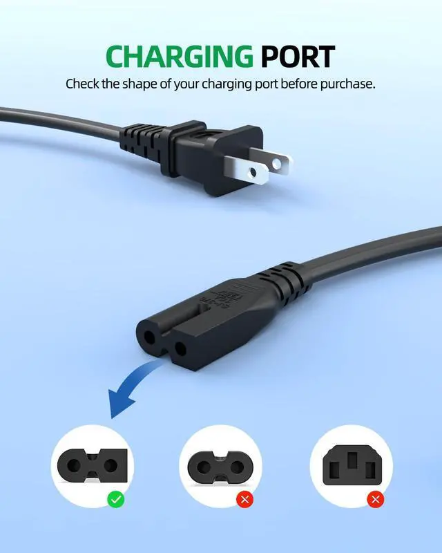 Alt view image 2 of 7 - 2 Prong AC Power Cord Cable Fit for Sony PS1 PS2 PlayStation 1 2, Vizio D/E/M/V/P Series HDTV, Sound Bar, Philips Sharp Sanyo Emerson TV, Bose Music System Speaker Replacement - (ETL Listed Cable)