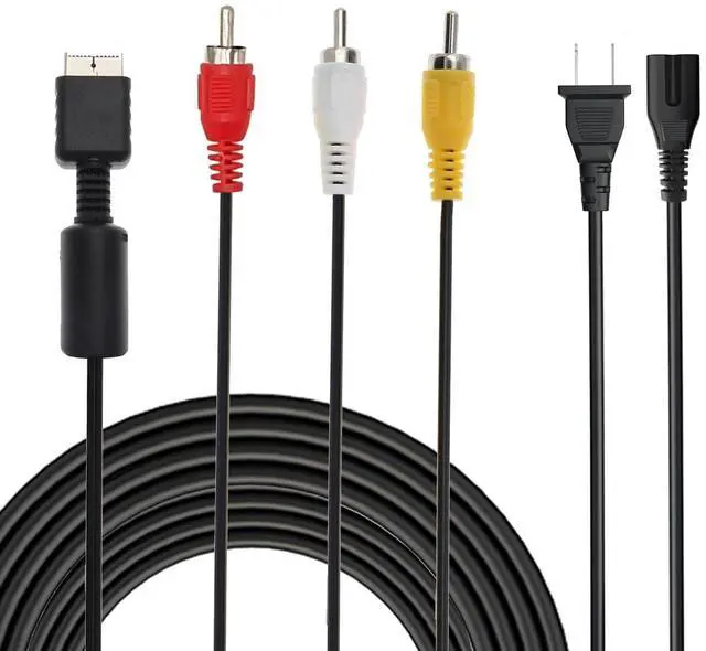 Main image of Power Cord and AV Cable for PlayStation 1, 2, 3 /PS1/PS2/PS3/PSX/PS3 Slim (6FT) - RCA AV Cable Replacement Set