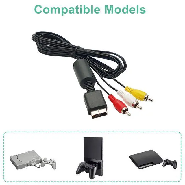 Alt view image 6 of 7 - Power Cord and AV Cable for PlayStation 1, 2, 3 /PS1/PS2/PS3/PSX/PS3 Slim (6FT) - RCA AV Cable Replacement Set