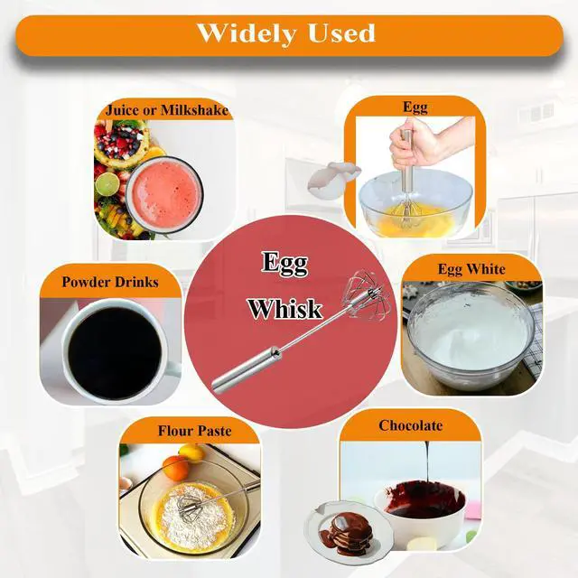 Alt view image 4 of 6 - Stainless Steel Semi Automatic Whisk Egg Beater Whizzy Whisk, Hand Push Blender Kitchen Mixer Wisking Tool for Blending Cooking Gadgets(10in)
