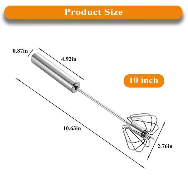 Alt view image 5 of 6 - Stainless Steel Semi Automatic Whisk Egg Beater Whizzy Whisk, Hand Push Blender Kitchen Mixer Wisking Tool for Blending Cooking Gadgets(10in)