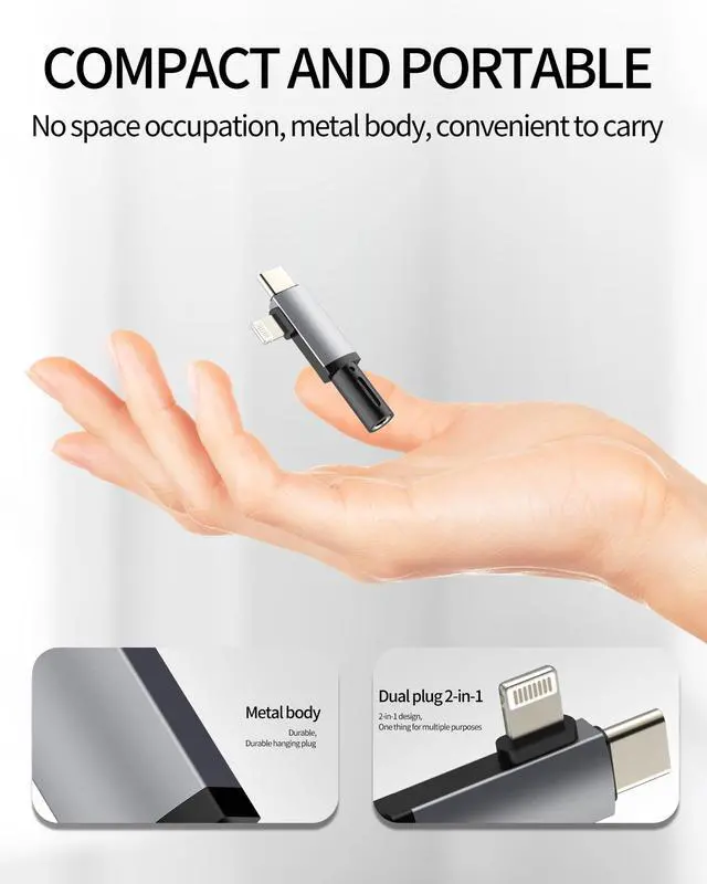 Alt view image 7 of 7 - USB C Lightning to 3.5mm Headphone Adapter(2in1) for ipad AUX Jack Audio Cable Splitter iPhone 16 15 Compatible for Samsung Earphone Auxiliary Connector Type C Android Car Earphone Converter