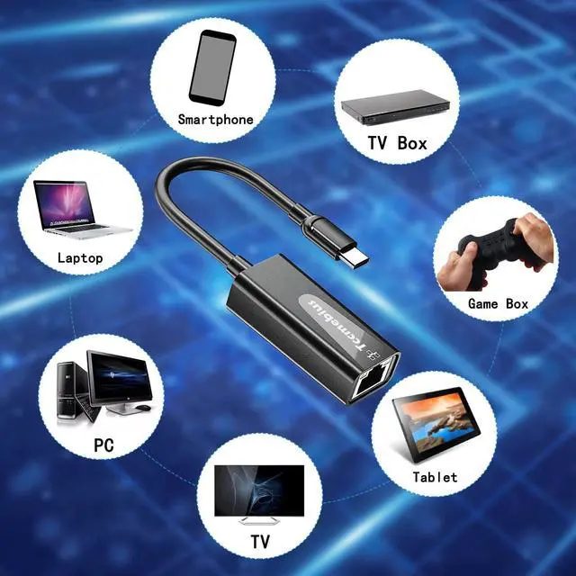 Alt view image 3 of 7 - USB C Ethernet Adapter, USB C to 10 100 RJ45 Network LAN Wired Adapter, for MacBook Pro/Air, iPad Pro, Dell XPS, MateBook, Smartphone, Compatible Windows 7/8/10, Mac OS (TCC-S20C)