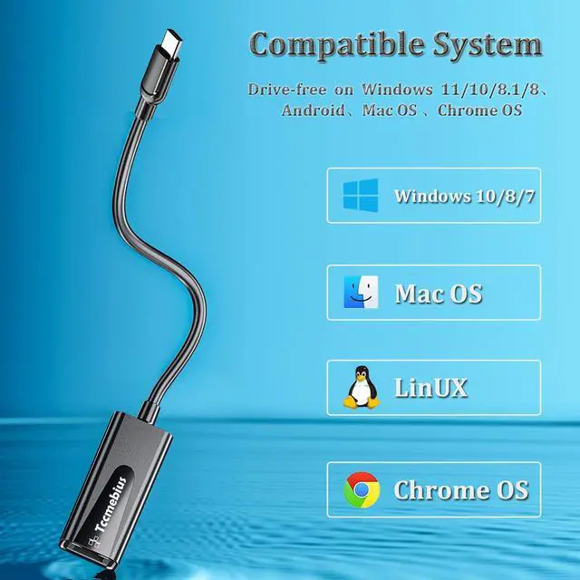 Alt view image 4 of 7 - USB C Ethernet Adapter, USB C to 10 100 RJ45 Network LAN Wired Adapter, for MacBook Pro/Air, iPad Pro, Dell XPS, MateBook, Smartphone, Compatible Windows 7/8/10, Mac OS (TCC-S20C)
