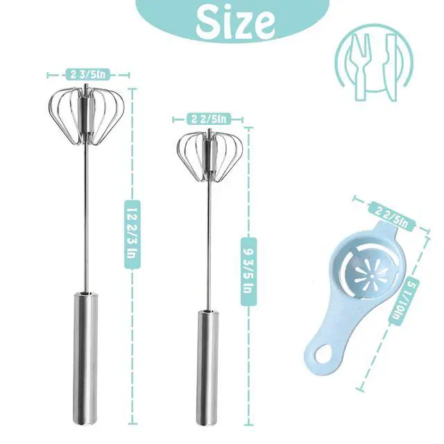 Alt view image 2 of 7 - Semi-automatic Whisk, Stainless Steel Egg Beater, Hand Push Rotary Whisks Mixer Stirrer for Making Cream, Whisking, Beating and Stirring (10+12Inch)
