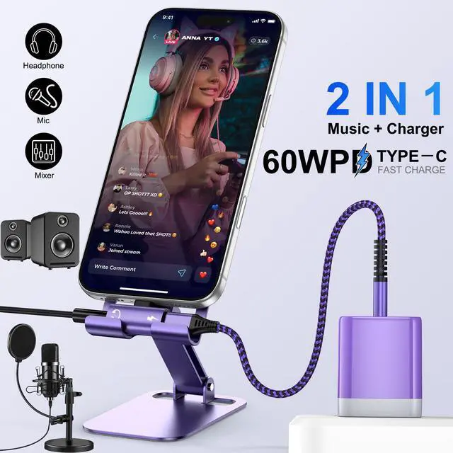 Alt view image 2 of 7 - USB C to 3.5mm Audio Adapter 2 in 1 Type-C to Aux Headphone Hi-Res Adapter with 60W Fast Charger for iPhone 17e/17 Pro Max/16e/16/15 Pro Max/Samsung Galaxy S26 Ultra/S25/S24/S23/S22/S21/S20/A17/A16