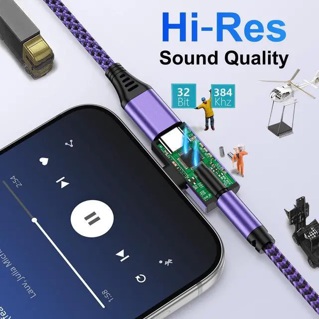 Alt view image 5 of 7 - USB C to 3.5mm Audio Adapter 2 in 1 Type-C to Aux Headphone Hi-Res Adapter with 60W Fast Charger for iPhone 17e/17 Pro Max/16e/16/15 Pro Max/Samsung Galaxy S26 Ultra/S25/S24/S23/S22/S21/S20/A17/A16
