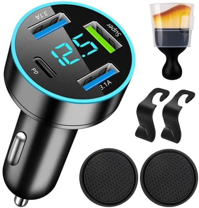 Main image of 88W Car Charger Super Fast Charging Cigarette Lighter USB Phone Accessories Charger Adapter with QC USB c Type c PD Universal Quick Charge Multi 4 Port for 12-24v Car Cigarette Lighter Plug