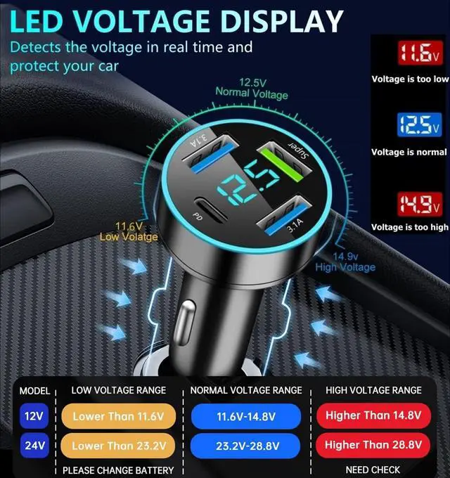 Alt view image 3 of 7 - 88W Car Charger Super Fast Charging Cigarette Lighter USB Phone Accessories Charger Adapter with QC USB c Type c PD Universal Quick Charge Multi 4 Port for 12-24v Car Cigarette Lighter Plug