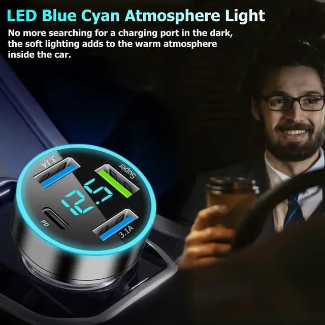 Alt view image 5 of 7 - 88W Car Charger Super Fast Charging Cigarette Lighter USB Phone Accessories Charger Adapter with QC USB c Type c PD Universal Quick Charge Multi 4 Port for 12-24v Car Cigarette Lighter Plug