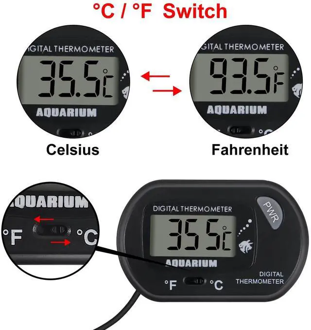 Alt view image 3 of 6 - 2Pack Digital Aquarium Thermometer with Large LCD Display, Reptile Thermometer for Vehicle, Terrarium, Fish Tank, Refrigerator