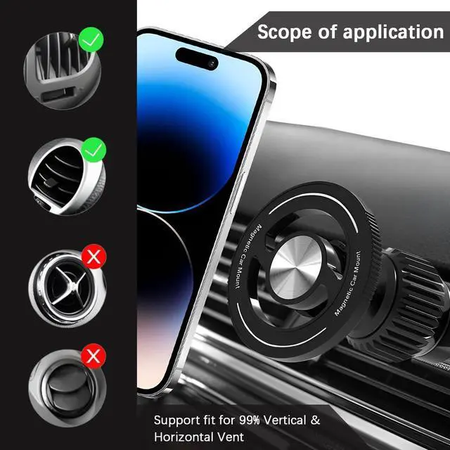Alt view image 4 of 6 - Car Magnetic Phone Holder, 360° Adjustable HandsFree Vehicle Air Vent Cellphone Mount with Hook, Strong Magnet Auto Mobile Phone Holder, Universal for 15 16 14 13 Pro Plus Max