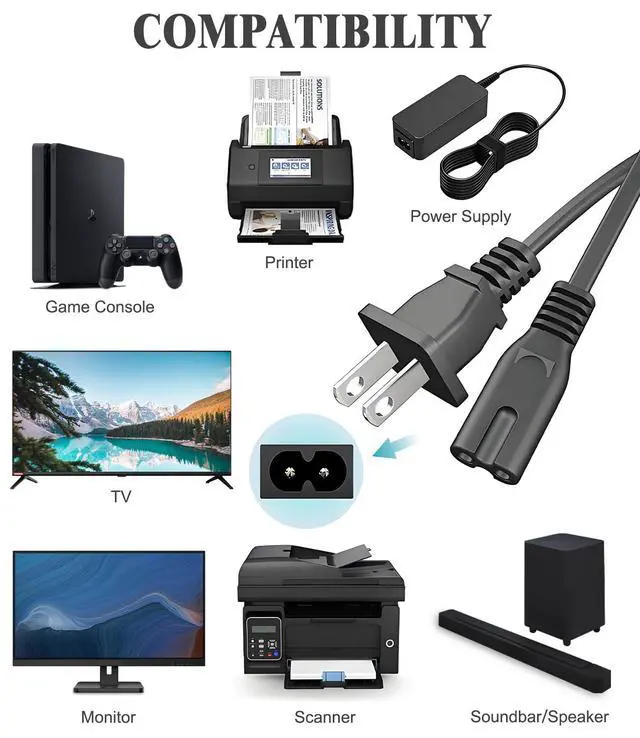 Alt view image 2 of 7 - 2 Prong Universal AC Power Cord for Sony PS5 Consoles