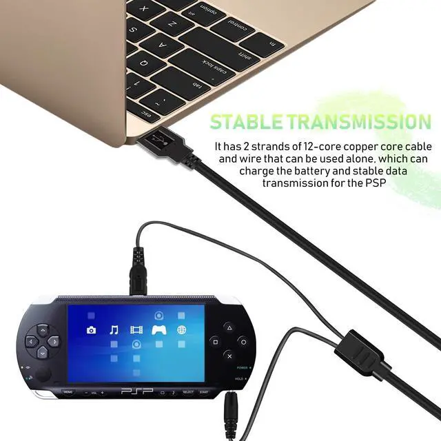 Alt view image 3 of 7 - 2 Pack PSP Charger Cable, Portable USB PSP Power Cord & Data Cable for Sony PSP 1000 2000 3000, Charging Cord 2-in-1