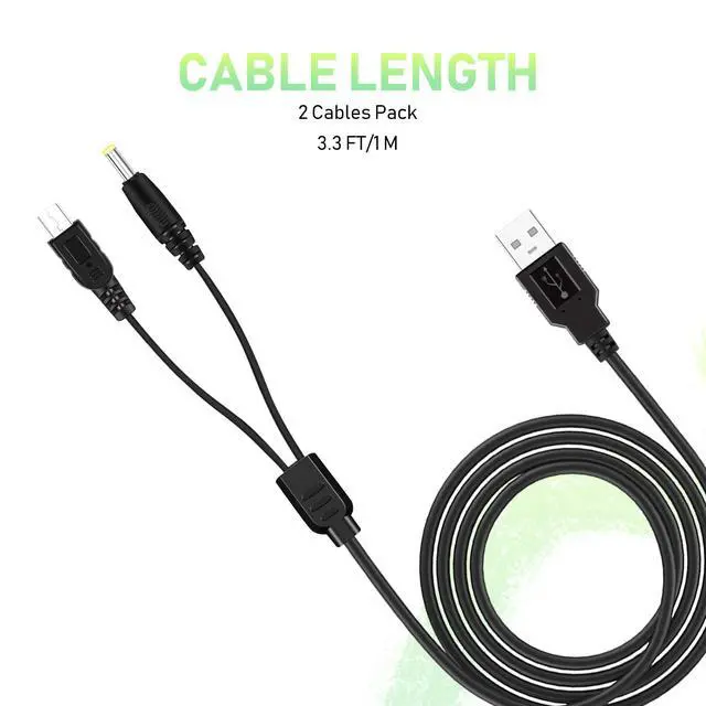 Alt view image 4 of 7 - 2 Pack PSP Charger Cable, Portable USB PSP Power Cord & Data Cable for Sony PSP 1000 2000 3000, Charging Cord 2-in-1