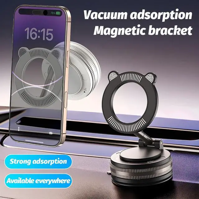 Alt view image 5 of 6 - Vacuum Magnetic Suction Car Phone Holder, 360° Adjustable Foldable Strong Grip Cellphone Mount for Smooth Surface, Hands-Free Mobile Phone Stand, Universal for Most Smartphones (Black)