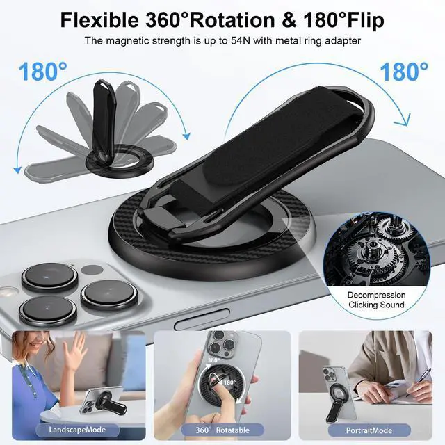 Alt view image 2 of 7 - Magnetic Phone Grip for Samsung S26 S25 Ultra MagSafe Kickstand Compatible with Finger Loop for Galaxy S26 Ultra S26+ S25+ S25 S24 FE S24+ A26 A36,Pixel, 4-in-1 Magnetic Finger Ring Grip Stand Holder