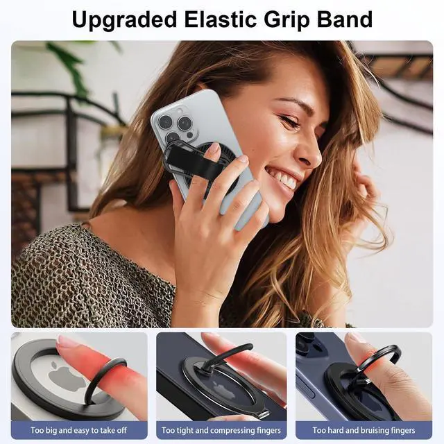 Alt view image 3 of 7 - Magnetic Phone Grip for Samsung S26 S25 Ultra MagSafe Kickstand Compatible with Finger Loop for Galaxy S26 Ultra S26+ S25+ S25 S24 FE S24+ A26 A36,Pixel, 4-in-1 Magnetic Finger Ring Grip Stand Holder