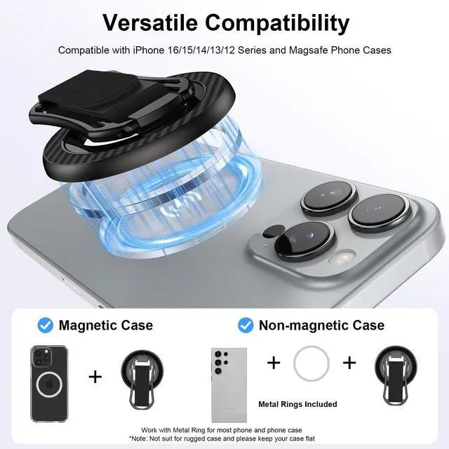 Alt view image 5 of 7 - Magnetic Phone Grip for Samsung S26 S25 Ultra MagSafe Kickstand Compatible with Finger Loop for Galaxy S26 Ultra S26+ S25+ S25 S24 FE S24+ A26 A36,Pixel, 4-in-1 Magnetic Finger Ring Grip Stand Holder