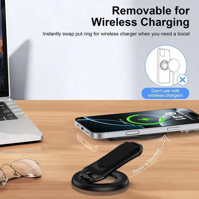 Alt view image 7 of 7 - Magnetic Phone Grip for Samsung S26 S25 Ultra MagSafe Kickstand Compatible with Finger Loop for Galaxy S26 Ultra S26+ S25+ S25 S24 FE S24+ A26 A36,Pixel, 4-in-1 Magnetic Finger Ring Grip Stand Holder