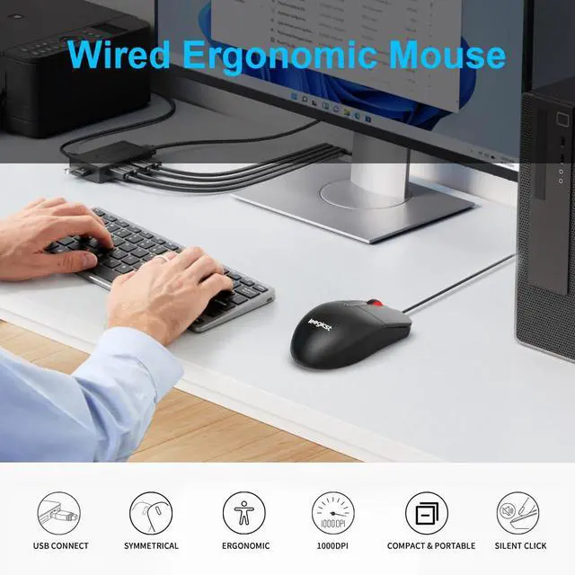 Alt view image 5 of 7 - M102 Wired USB Optical Mouse (Black), 3-Button, Ergonomic Design, 1000 DPI, for Computers, Laptops, Chromebook, MacBook, PC, Comfort Size, Ambidextrous, Modern Style