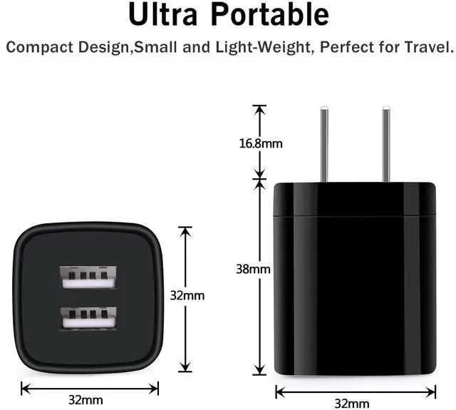 Alt view image 4 of 7 - USB Plugs Wall Outlet Power Adapter Dual USB Electric Plug Charging Cube | Compatible iPhone 17e 17 Pro Max Air 16e 16 Plus 15 14 13 12,Samsung Galaxy S26 Ultra A17 A36 A37 S25 FE A54 S24 A16 A53 S23