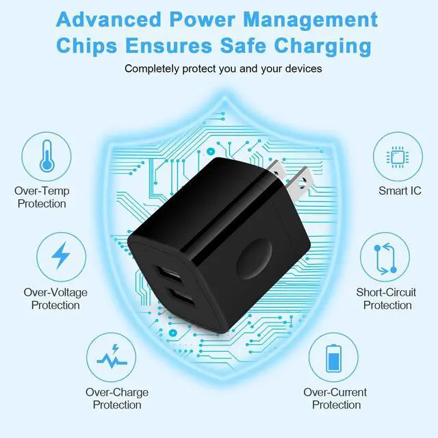 Alt view image 3 of 7 - USB Plugs Wall Outlet Power Adapter Dual USB Electric Plug Charging Cube | Compatible iPhone 17e 17 Pro Max Air 16e 16 Plus 15 14 13 12,Samsung Galaxy S26 Ultra A17 A36 A37 S25 FE A54 S24 A16 A53 S23