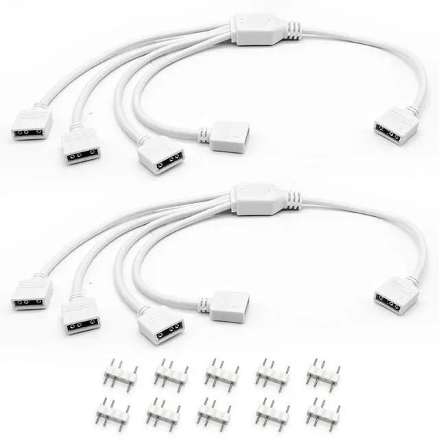 Main image of White ARGB Splitter Cable, 5V 3-Pin Addressable RGB 1-to-4 Y Splitter for Computer Chassis, 11.8 Inches