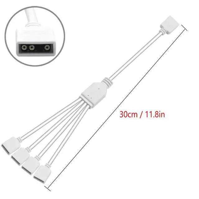 Alt view image 2 of 7 - White ARGB Splitter Cable, 5V 3-Pin Addressable RGB 1-to-4 Y Splitter for Computer Chassis, 11.8 Inches