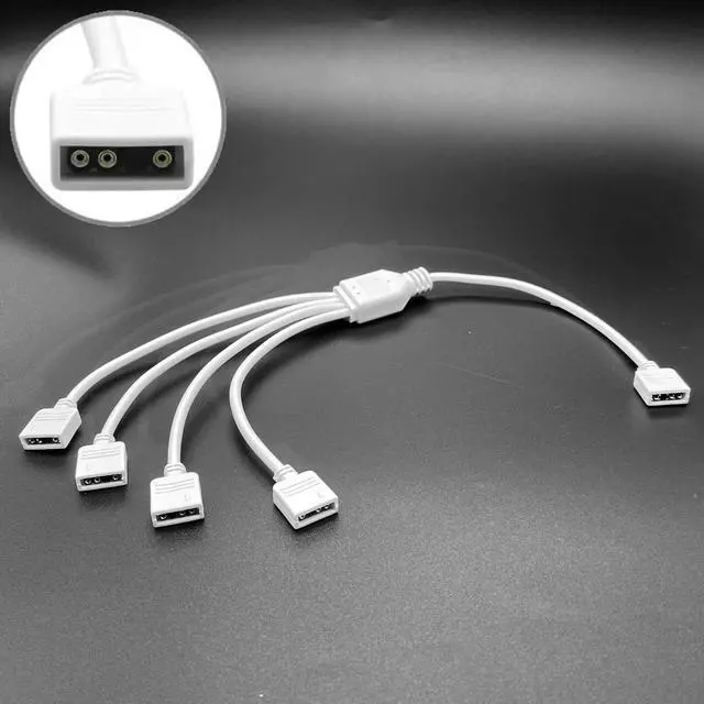 Alt view image 3 of 7 - White ARGB Splitter Cable, 5V 3-Pin Addressable RGB 1-to-4 Y Splitter for Computer Chassis, 11.8 Inches