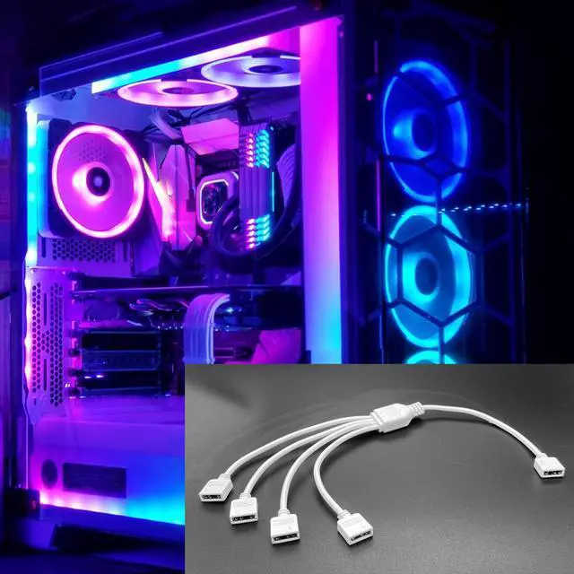 Alt view image 6 of 7 - White ARGB Splitter Cable, 5V 3-Pin Addressable RGB 1-to-4 Y Splitter for Computer Chassis, 11.8 Inches