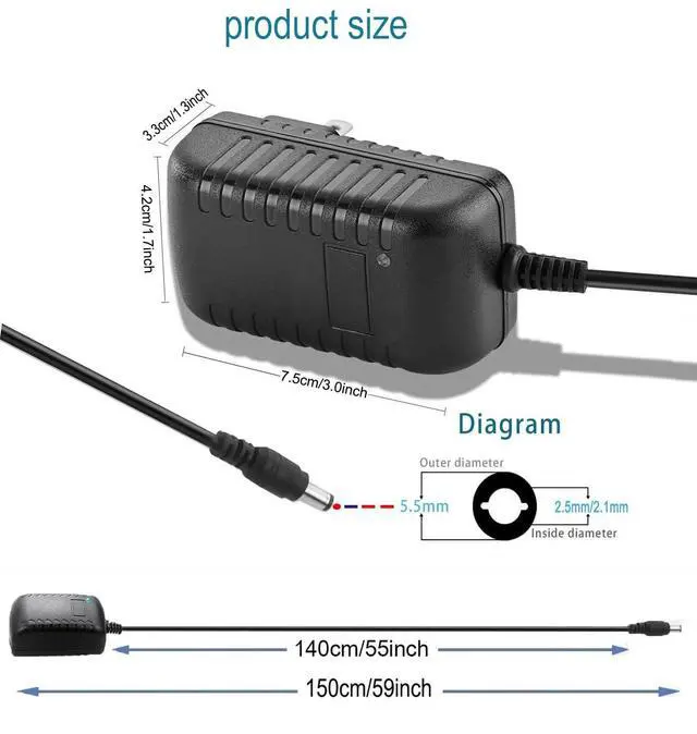 Alt view image 5 of 6 - DC 24V 0.5A Switching Power Supply AC Adapter 100-240V 50-60Hz to dc 24Volt 0.5 Amp Power Cord Wall Adapter with 5.5mm x 2.5mm/2.1mm Barrel Plug & 10 Tips