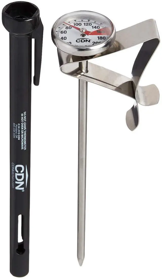 Main image of ProAccurate® Instant Read Beverage Frothing Thermometer with Clip for Precise Temperature Measurement, 5" Stainless Steel Stem, Black Case (IRT220-F)
