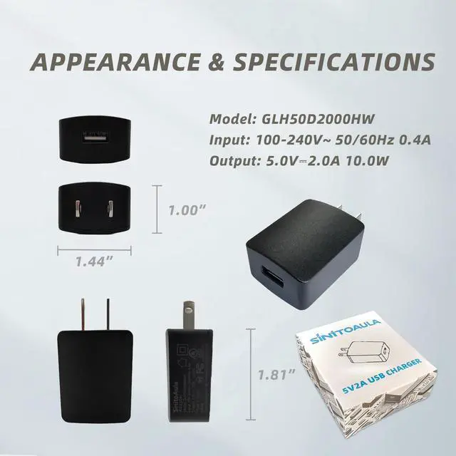 Alt view image 7 of 7 - 5V2A Power Adapter Plug for Wall Outlet -UL Certified, Black, 2pcs, 10W USB Charger Block for Cell Phones, Tablets, Earphones, Power Banks, Smart Wearables, Toys and More Electronic Gadgets