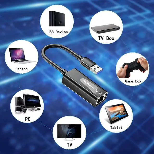 Alt view image 3 of 7 - USB Ethernet Adapter, USB 3.0 to 10/100/1000 Gigabit Ethernet LAN Network Adapter Compatible with Nintendo, MacBook, Surface Pro, Notebook PC with Windows7/8/10, XP, Vista, Mac (TCC-S30A)